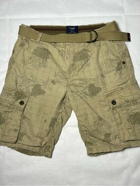 Men's Map-Print Cargo Shorts‎ with Belt
